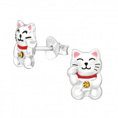 Marimekko Cat - 925 Sterling Silver Kids Ear Studs SD46189