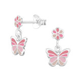 Flower And Butterfly - 925 Sterling Silver Kids Ear Studs SD47834