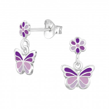 Flower And Butterfly - 925 Sterling Silver Kids Ear Studs SD47835