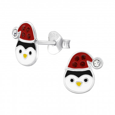 Penguin Christmas Hat - 925 Sterling Silver Kids Ear Studs SD48004