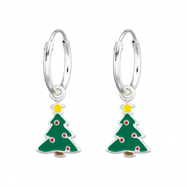 Christmas Tree - 925 Sterling Silver Kids Hoops SD22601