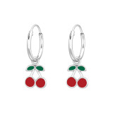 Hanging Cherry - 925 Sterling Silver Kids Hoops SD41554