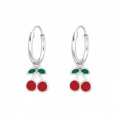 Hanging Cherry - 925 Sterling Silver Kids Hoops SD41554