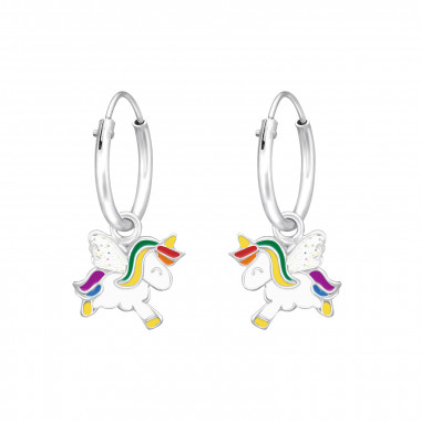 Hanging Unicorn - 925 Sterling Silver Kids Hoops SD41555