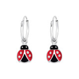 Hanging Ladybug - 925 Sterling Silver Kids Hoops SD42914