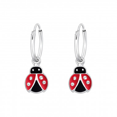 Hanging Ladybug - 925 Sterling Silver Kids Hoops SD42914