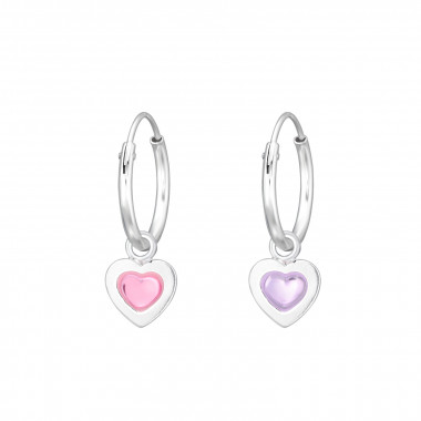 Hanging Heart - 925 Sterling Silver Kids Hoops SD42920