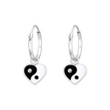 Hanging Yin-Yang Heart - 925 Sterling Silver Kids Hoops SD42926