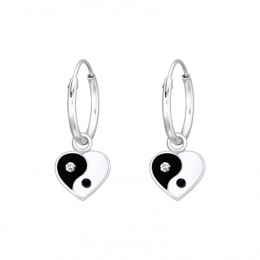 Hanging Yin-Yang Heart - 925 Sterling Silver Kids Hoops SD42926