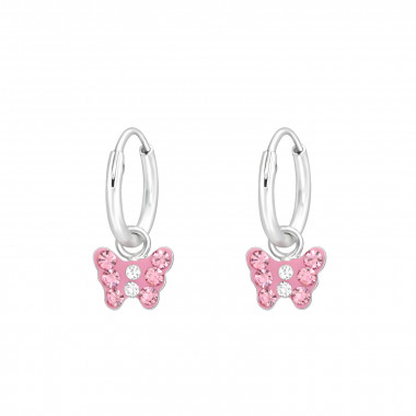 Hanging Butterfly - 925 Sterling Silver Kids Hoops SD43030