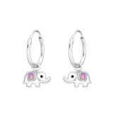 Hanging Elephant - 925 Sterling Silver Kids Hoops SD43199