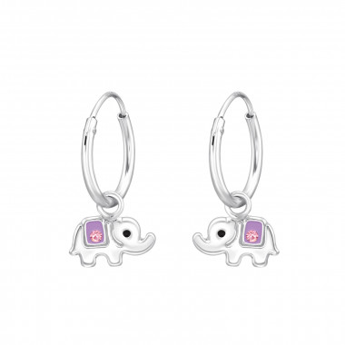 Hanging Elephant - 925 Sterling Silver Kids Hoops SD43199