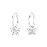 Hanging Butterfly - 925 Sterling Silver Kids Hoops SD43200