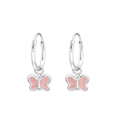 Hanging Butterfly - 925 Sterling Silver Kids Hoops SD43444