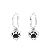 Heart Paw Print - 925 Sterling Silver Kids Hoops SD43447