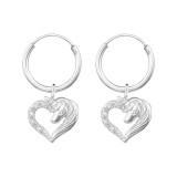 Unicorn In Heart - 925 Sterling Silver Kids Hoops SD48934