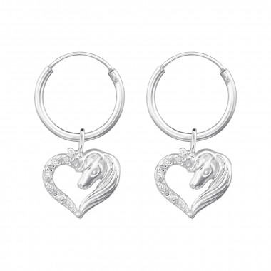 Unicorn In Heart - 925 Sterling Silver Kids Hoops SD48934