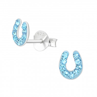 Horseshoe - 925 Sterling Silver Kids Ear Studs with Crystal SD18304