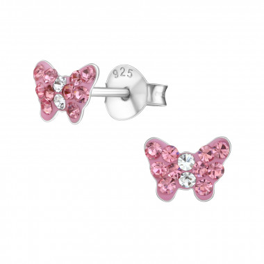 Butterfly - 925 Sterling Silver Kids Ear Studs with Crystal SD18814