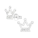 Crown - 925 Sterling Silver Kids Ear Studs with Crystal SD20582