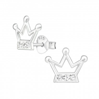 Crown - 925 Sterling Silver Kids Ear Studs with Crystal SD20582