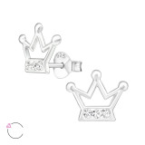 Crown - 925 Sterling Silver Kids Ear Studs with Crystal SD20582