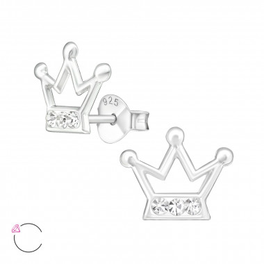 Crown - 925 Sterling Silver Kids Ear Studs with Crystal SD20582