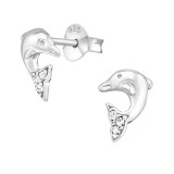 Dolphin - 925 Sterling Silver Kids Ear Studs with Crystal SD21729