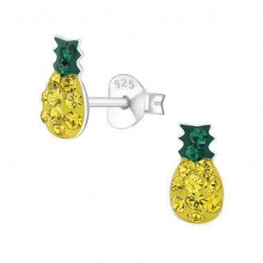 Pineapple - 925 Sterling Silver Kids Ear Studs with Crystal SD25421