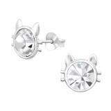 Cat - 925 Sterling Silver Kids Ear Studs with Crystal SD30419