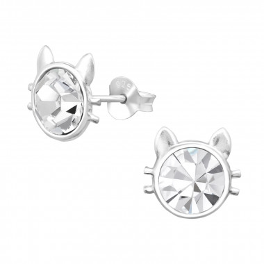 Cat - 925 Sterling Silver Kids Ear Studs with Crystal SD30419