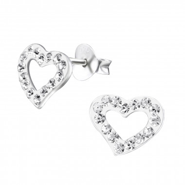 Heart - 925 Sterling Silver Kids Ear Studs with Crystal SD30894