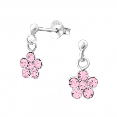 Flower - 925 Sterling Silver Kids Ear Studs with Crystal SD32025