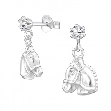 Horse - 925 Sterling Silver Kids Ear Studs with Crystal SD32840