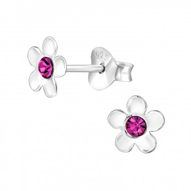 Flower - 925 Sterling Silver Kids Ear Studs with Crystal SD3847