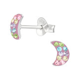 Moon - 925 Sterling Silver Kids Ear Studs with Crystal SD41518