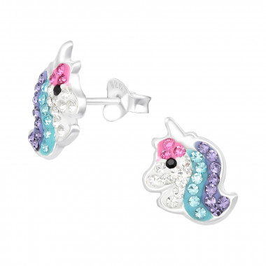 Unicorn - 925 Sterling Silver Kids Ear Studs with Crystal SD41796