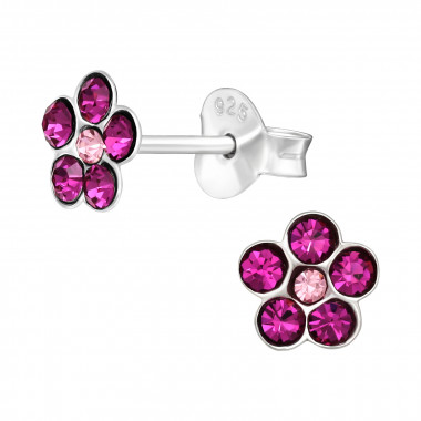 Flower - 925 Sterling Silver Kids Ear Studs with Crystal SD42415