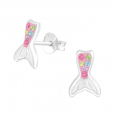 Mermaid Tail - 925 Sterling Silver Kids Ear Studs with Crystal SD42508