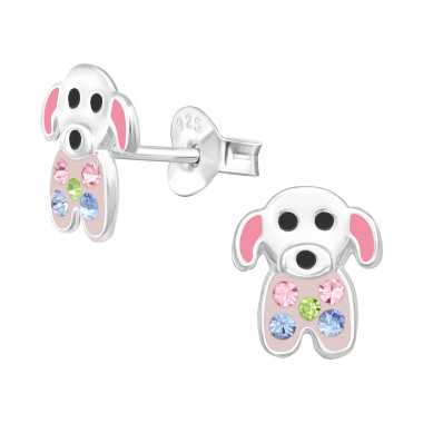 Dog - 925 Sterling Silver Kids Ear Studs with Crystal SD42760