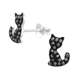 Cat - 925 Sterling Silver Kids Ear Studs with Crystal SD43047