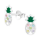 Pineapple - 925 Sterling Silver Kids Ear Studs with Crystal SD43178