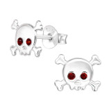 Skull - 925 Sterling Silver Kids Ear Studs with Crystal SD43192