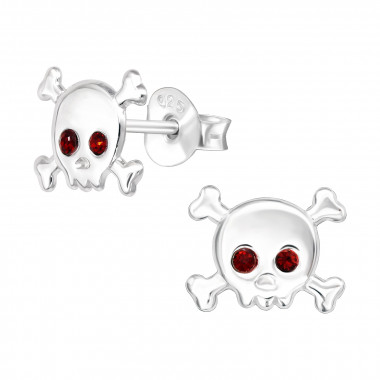 Skull - 925 Sterling Silver Kids Ear Studs with Crystal SD43192