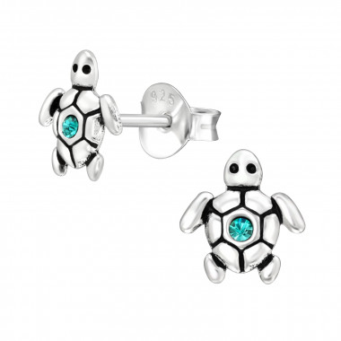 Turtle - 925 Sterling Silver Kids Ear Studs with Crystal SD43213