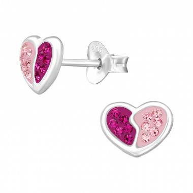 Heart - 925 Sterling Silver Kids Ear Studs with Crystal SD43888