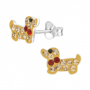 Dachshund Dog - 925 Sterling Silver Kids Ear Studs with Crystal SD43889