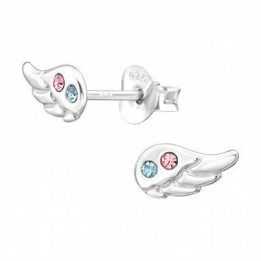 Wing - 925 Sterling Silver Kids Ear Studs with Crystal SD43891