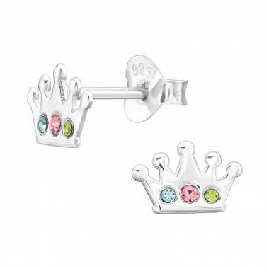 Crown - 925 Sterling Silver Kids Ear Studs with Crystal SD44649