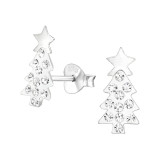 Christmas Tree - 925 Sterling Silver Kids Ear Studs with Crystal SD45048